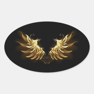 Golden Angel Wings on Black background Oval Sticker