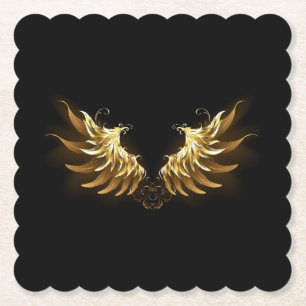 Golden Angel Wings on Black background Paper Coaster
