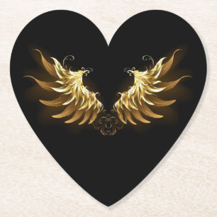 Golden Angel Wings on Black background Paper Coaster