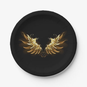 Golden Angel Wings on Black background Paper Plate