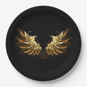 Golden Angel Wings on Black background Paper Plate