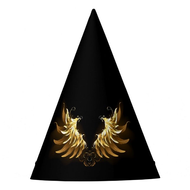 Golden Angel Wings on Black background Party Hat (Front)