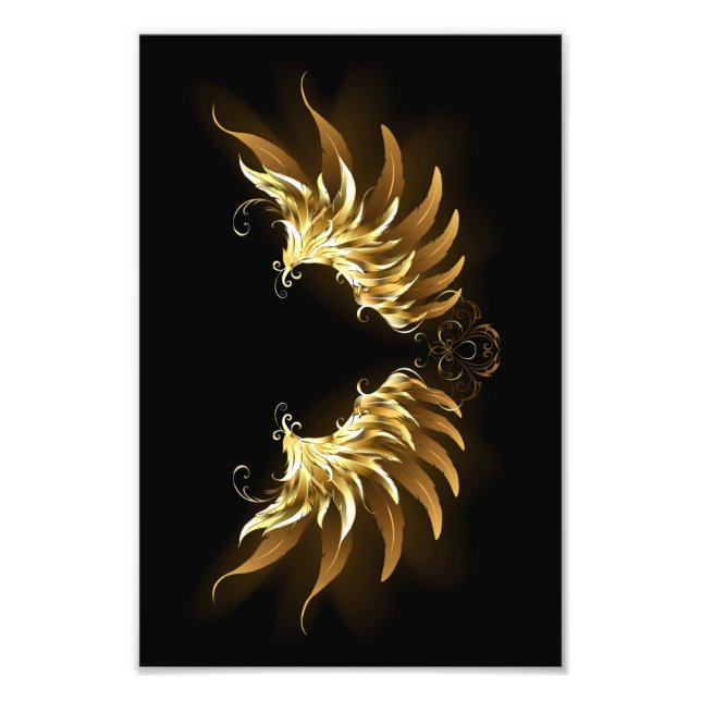 Golden Angel Wings on Black background Photo Print (Front)