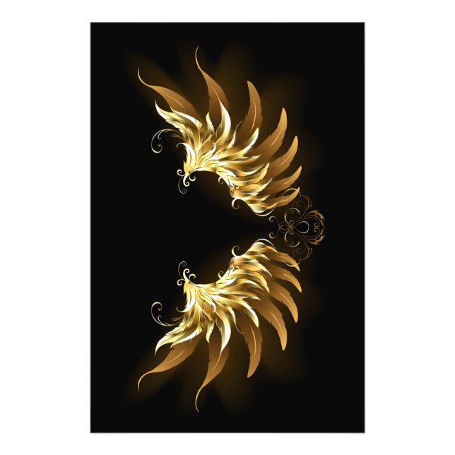 Golden Angel Wings on Black background Photo Print (Front)
