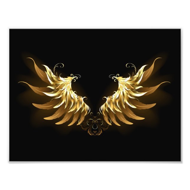 Golden Angel Wings on Black background Photo Print (Front)