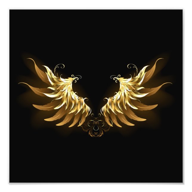 Golden Angel Wings on Black background Photo Print (Front)