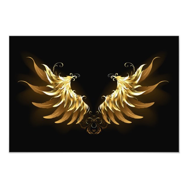 Golden Angel Wings on Black background Photo Print (Front)