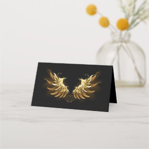 Golden Angel Wings on Black background Place Card