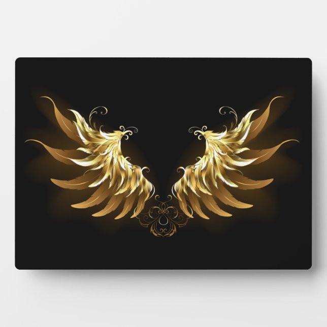 Golden Angel Wings on Black background Plaque (Front)