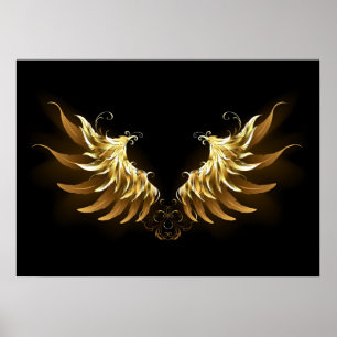 Golden Angel Wings on Black background Poster