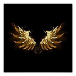 Golden Angel Wings on Black background Poster
