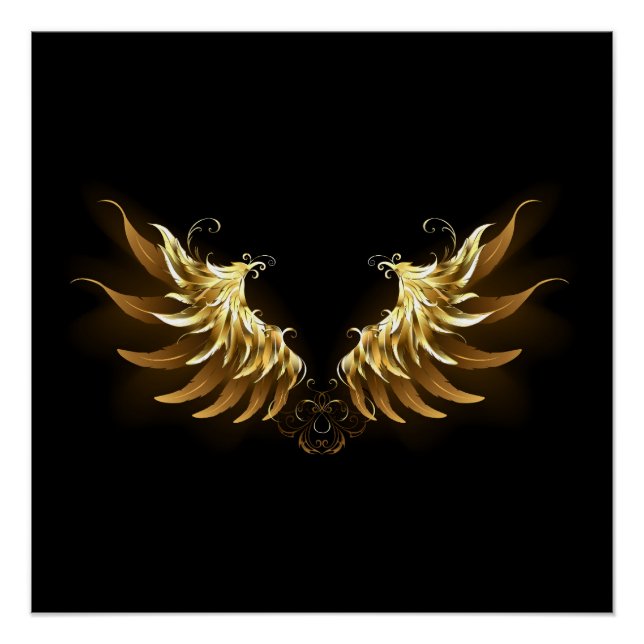 Golden Angel Wings on Black background Poster (Front)