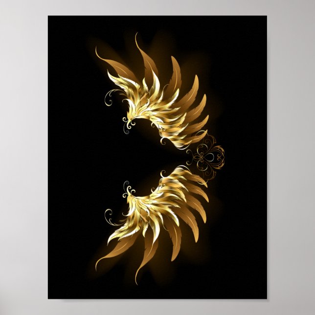 Golden Angel Wings on Black background Poster (Front)