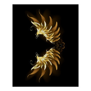 Golden Angel Wings on Black background Poster