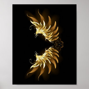 Golden Angel Wings on Black background Poster