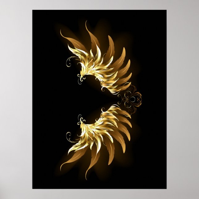 Golden Angel Wings on Black background Poster (Front)