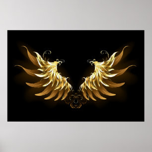 Golden Angel Wings on Black background Poster