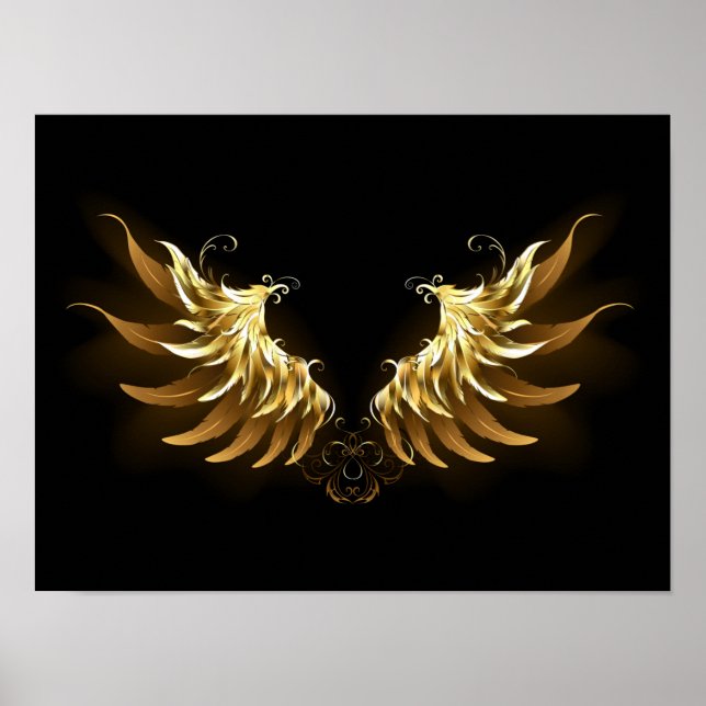 Golden Angel Wings on Black background Poster (Front)