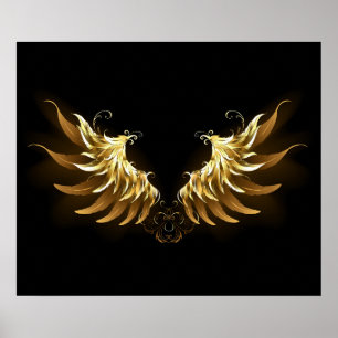 Golden Angel Wings on Black background Poster