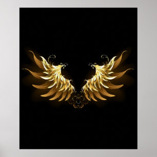 Golden Angel Wings on Black background Poster