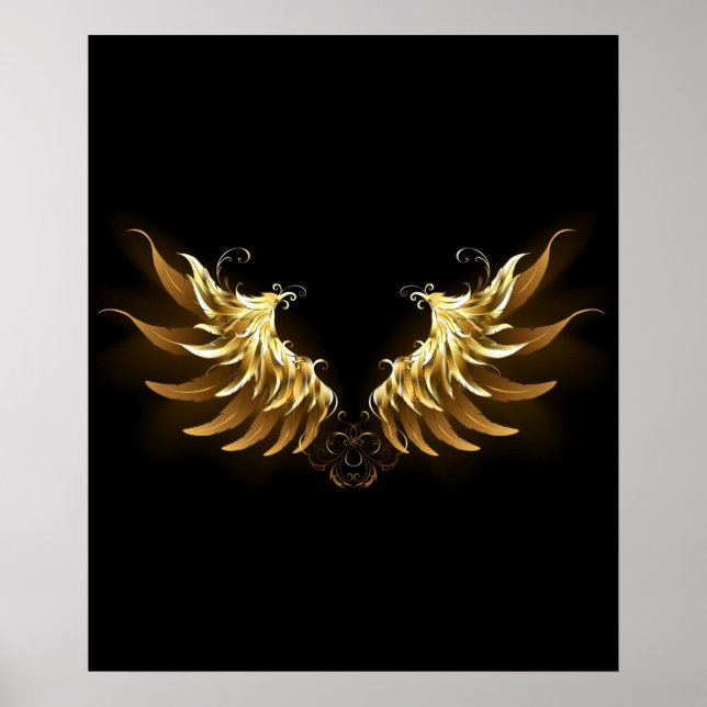 Golden Angel Wings on Black background Poster (Front)
