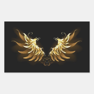 Golden Angel Wings on Black background Rectangular Sticker