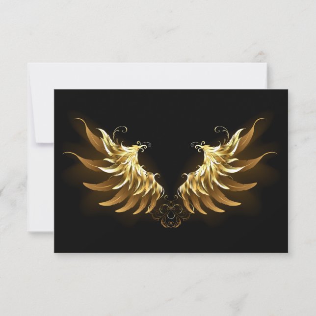 Golden Angel Wings on Black background RSVP Card (Front)