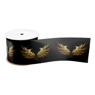 Golden Angel Wings on Black background Satin Ribbon