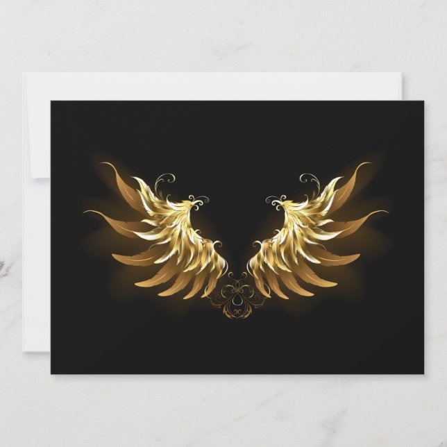Golden Angel Wings on Black background Save The Date (Front)