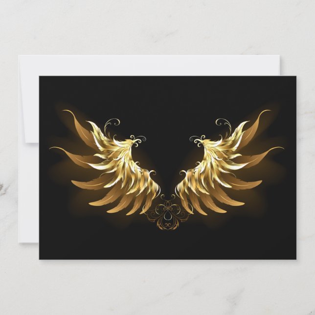 Golden Angel Wings on Black background Save The Date (Front)