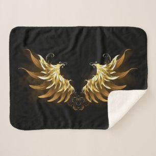Golden Angel Wings on Black background Sherpa Blanket