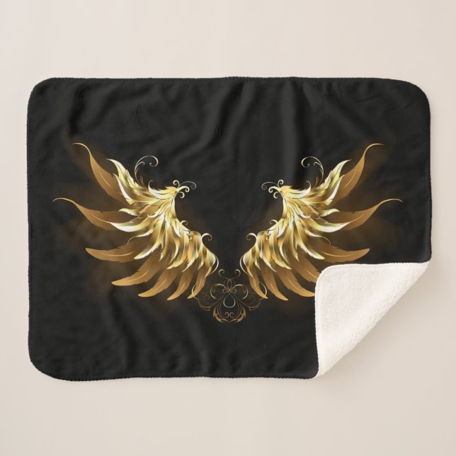 Golden Angel Wings on Black background Sherpa Blanket (Front (Horizontal))