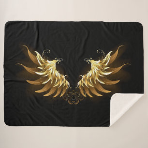 Golden Angel Wings on Black background Sherpa Blanket
