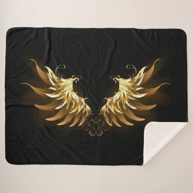 Golden Angel Wings on Black background Sherpa Blanket (Front (Horizontal))