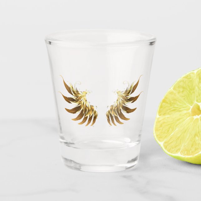Golden Angel Wings on Black background Shot Glass (Front)