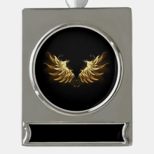 Golden Angel Wings on Black background Silver Plated Banner Ornament