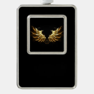 Golden Angel Wings on Black background Silver Plated Framed Ornament