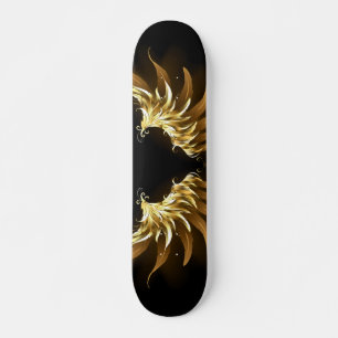 Golden Angel Wings on Black background Skateboard
