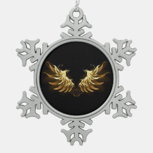 Golden Angel Wings on Black background Snowflake Pewter Christmas Ornament