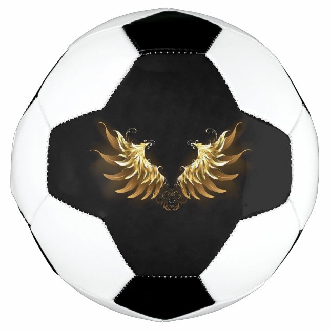Golden Angel Wings on Black background Soccer Ball (Front)