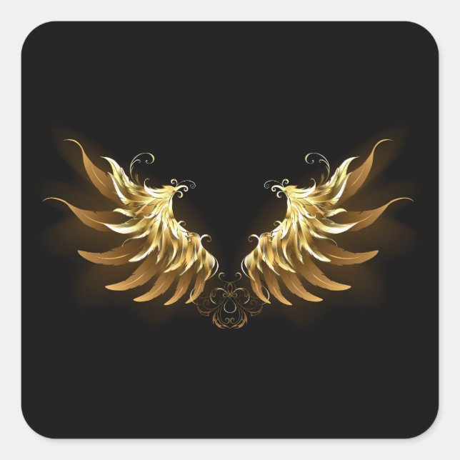 Golden Angel Wings on Black background Square Sticker (Front)