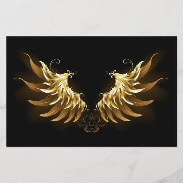 Golden Angel Wings on Black background Stationery (Front)