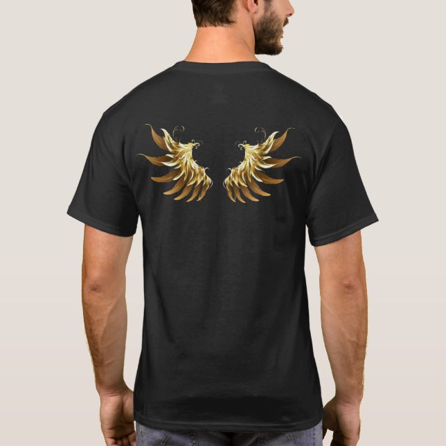 Golden Angel Wings on Black background T-Shirt (Back)