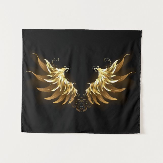 Golden Angel Wings on Black background Tapestry (Front (Horizontal))