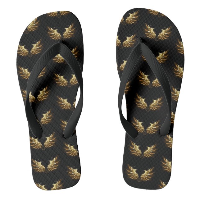 Golden Angel Wings on Black background Thongs (Footbed)