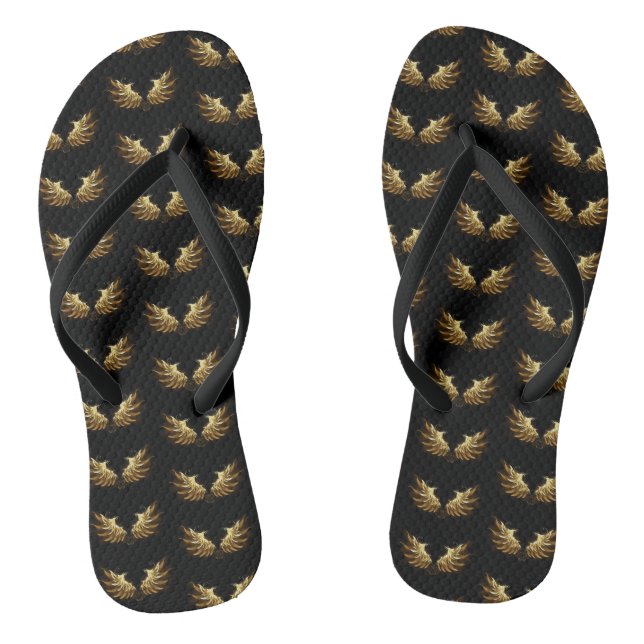 Golden Angel Wings on Black background Thongs (Footbed)