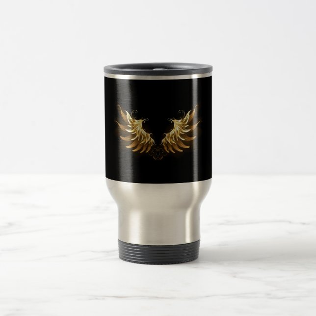 Golden Angel Wings on Black background Travel Mug (Center)