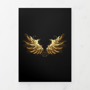 Golden Angel Wings on Black background Tri-Fold Invitation