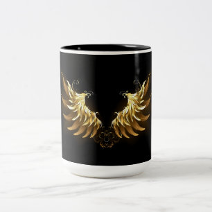 Golden Angel Wings on Black background Two-Tone Coffee Mug