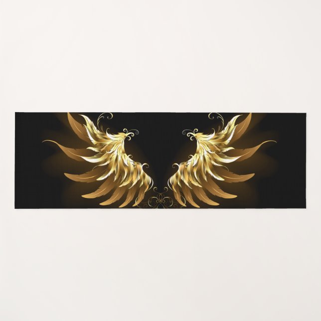 Golden Angel Wings on Black background Yoga Mat (Front (Horizontal))